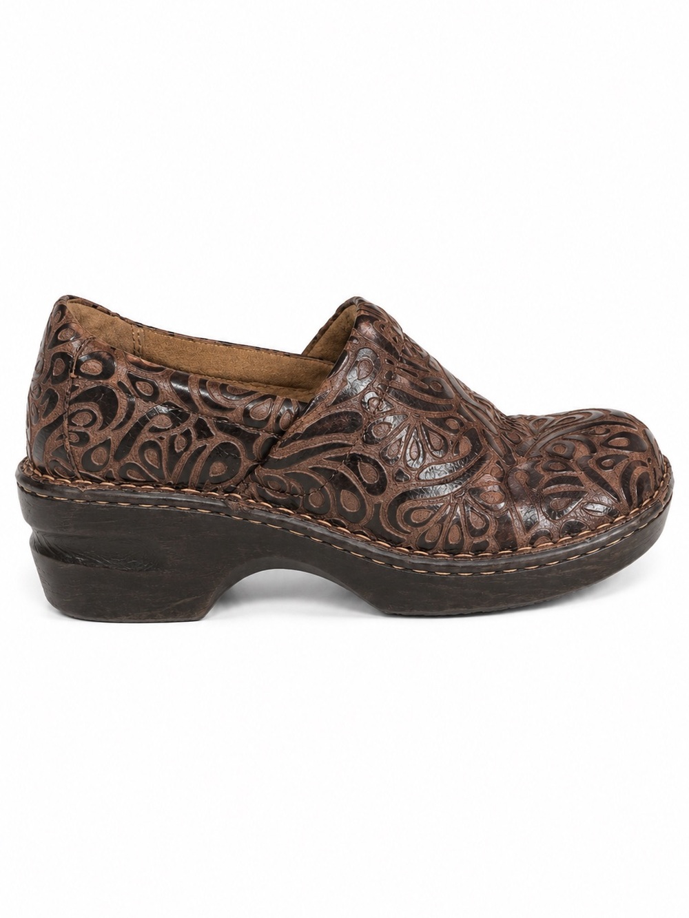 B.O.C Born Concept Embossed Leather Clogs Mules Brown Comfort 7.5